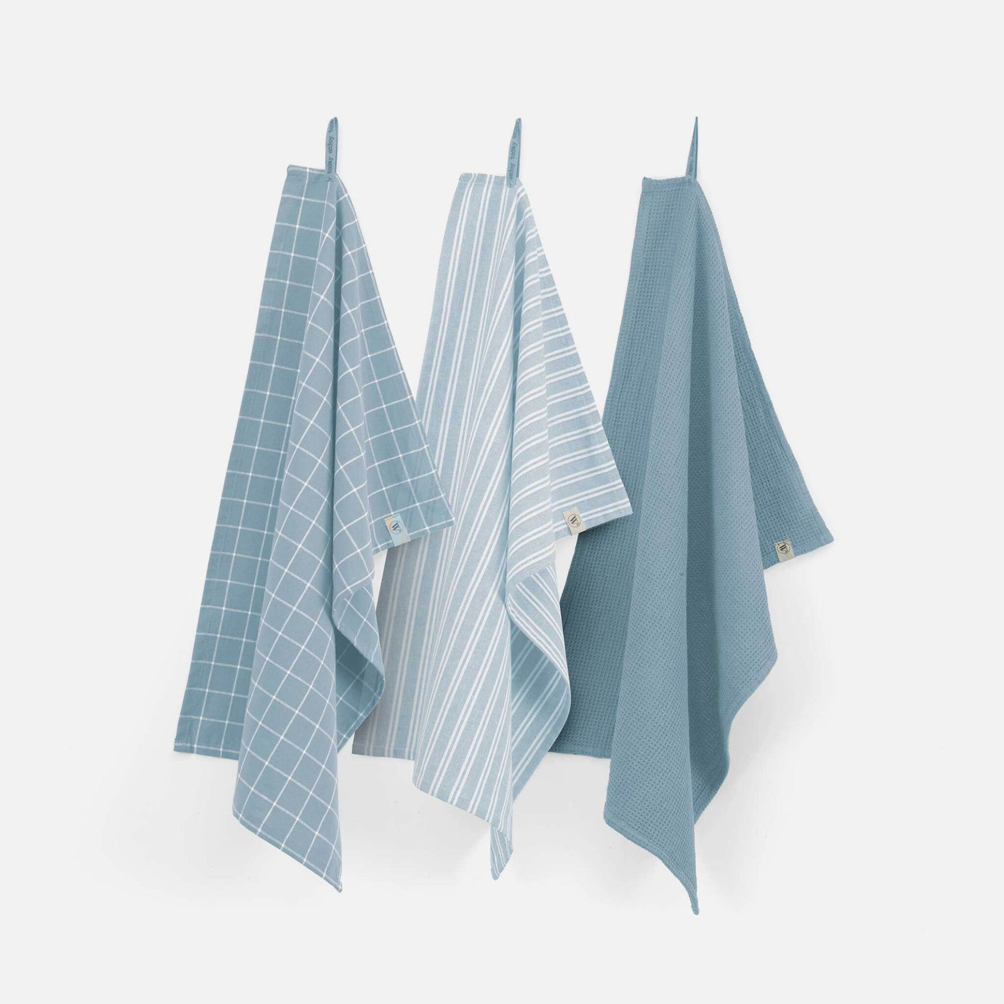 Keukenset Dry w. Cubes Uni, Stripes & Blocks Jeans Blauw 3x 50x70