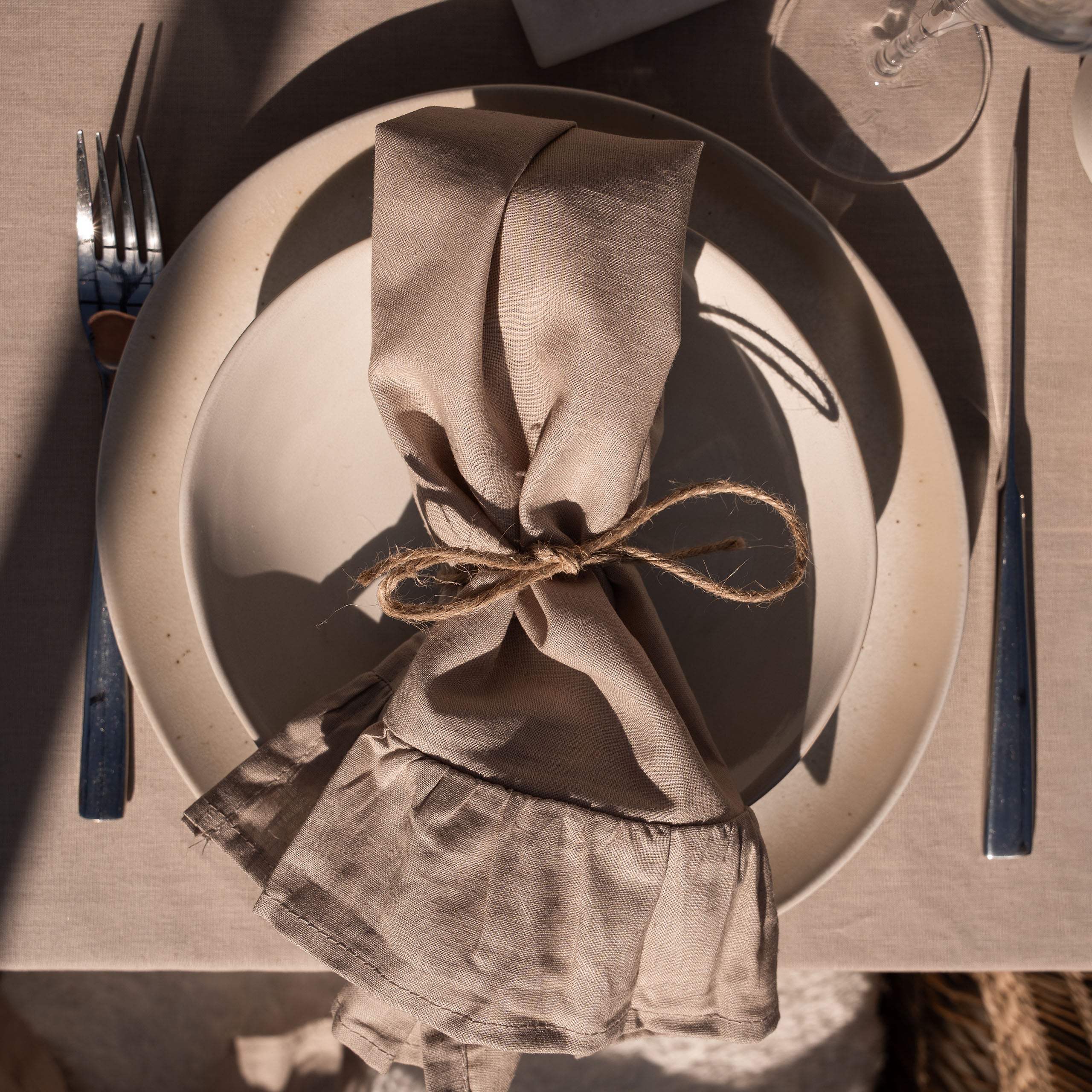 Servet Set Lovely Linen Ruffles Naturel 4x 40x40