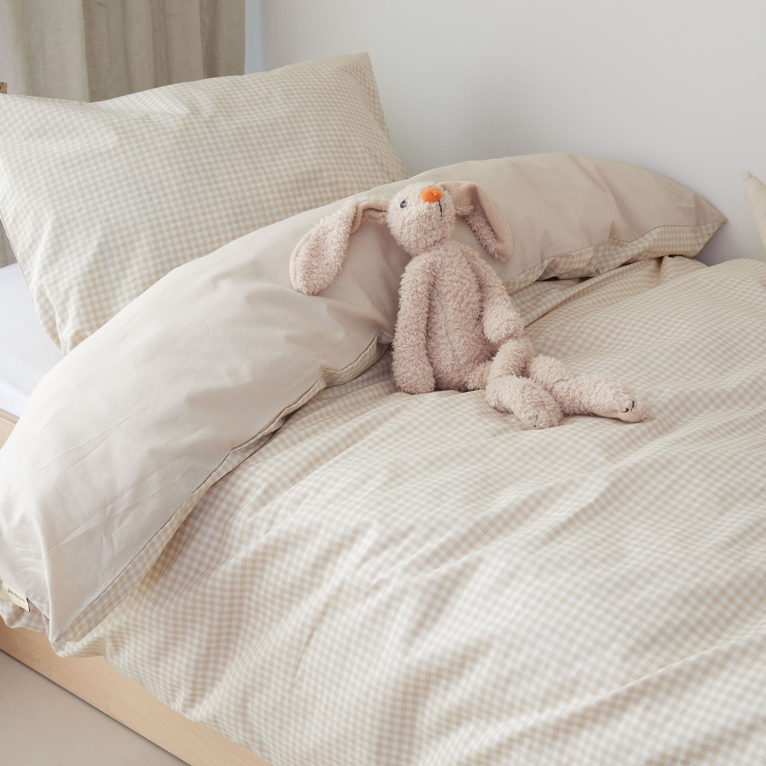 Kinderdekbedovertrek Mini Checkmates Beige