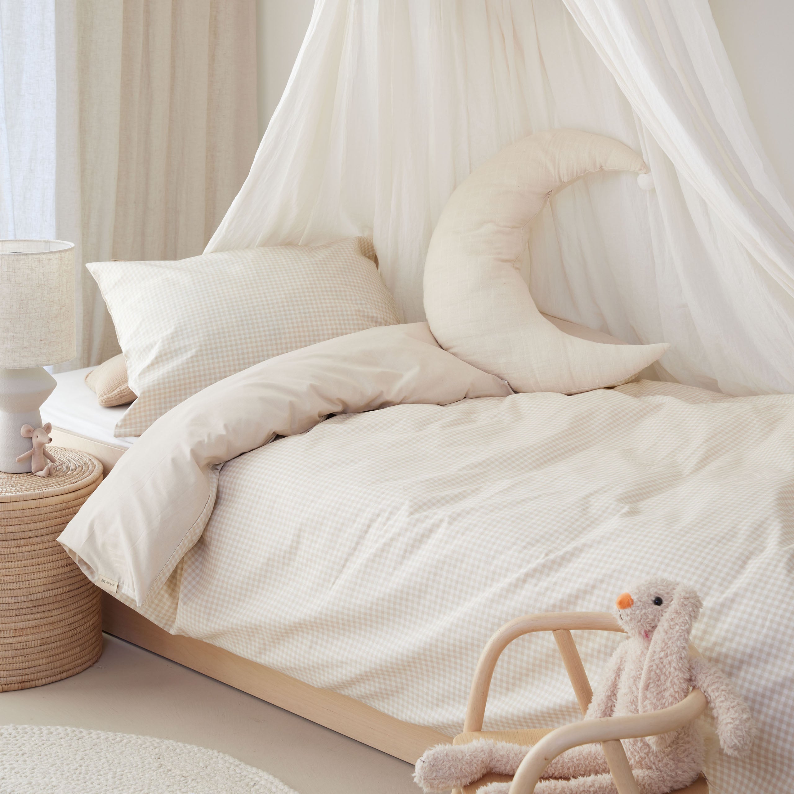 Peuterdekbedovertrek Mini Checkmates Beige
