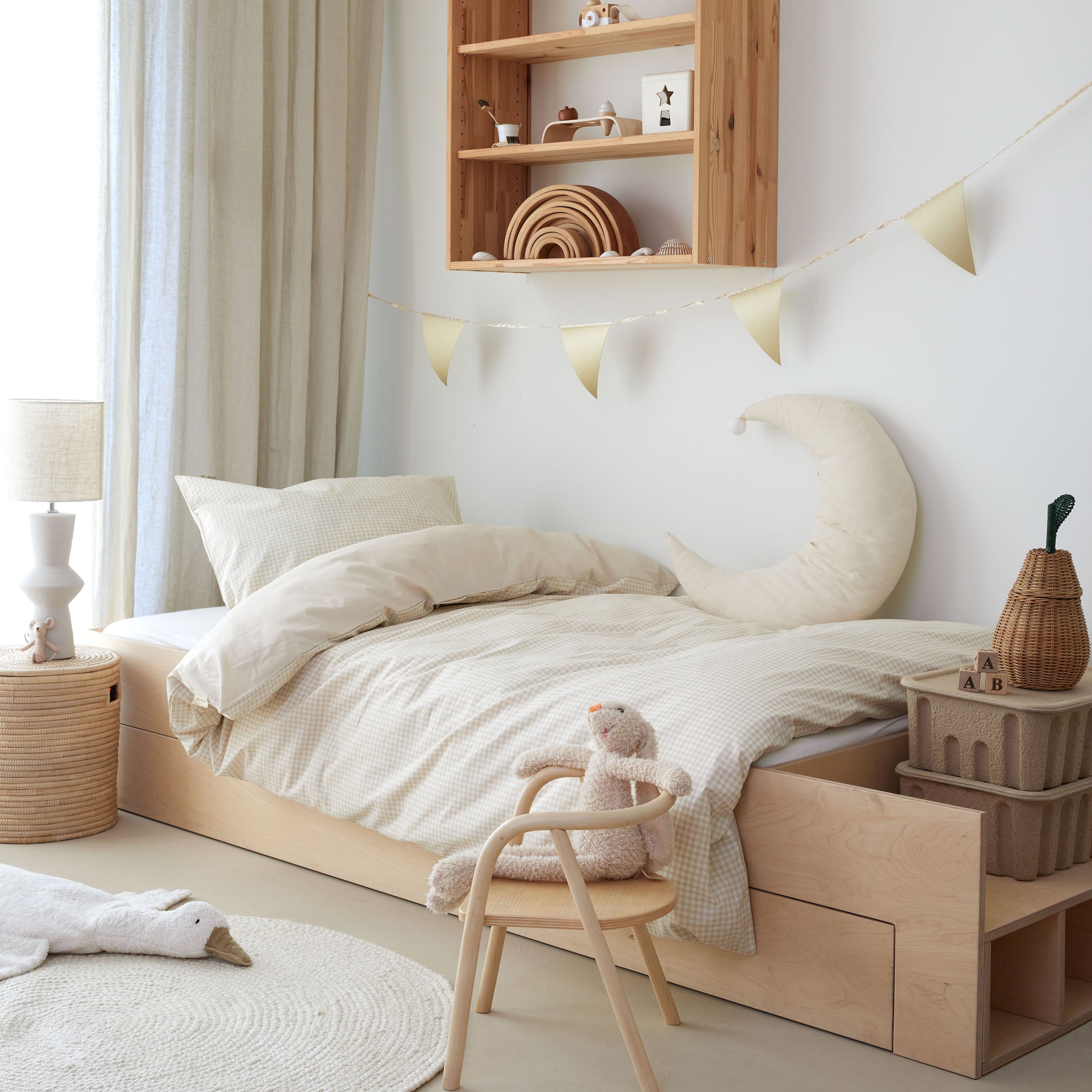 Kinderdekbedovertrek Mini Checkmates Beige