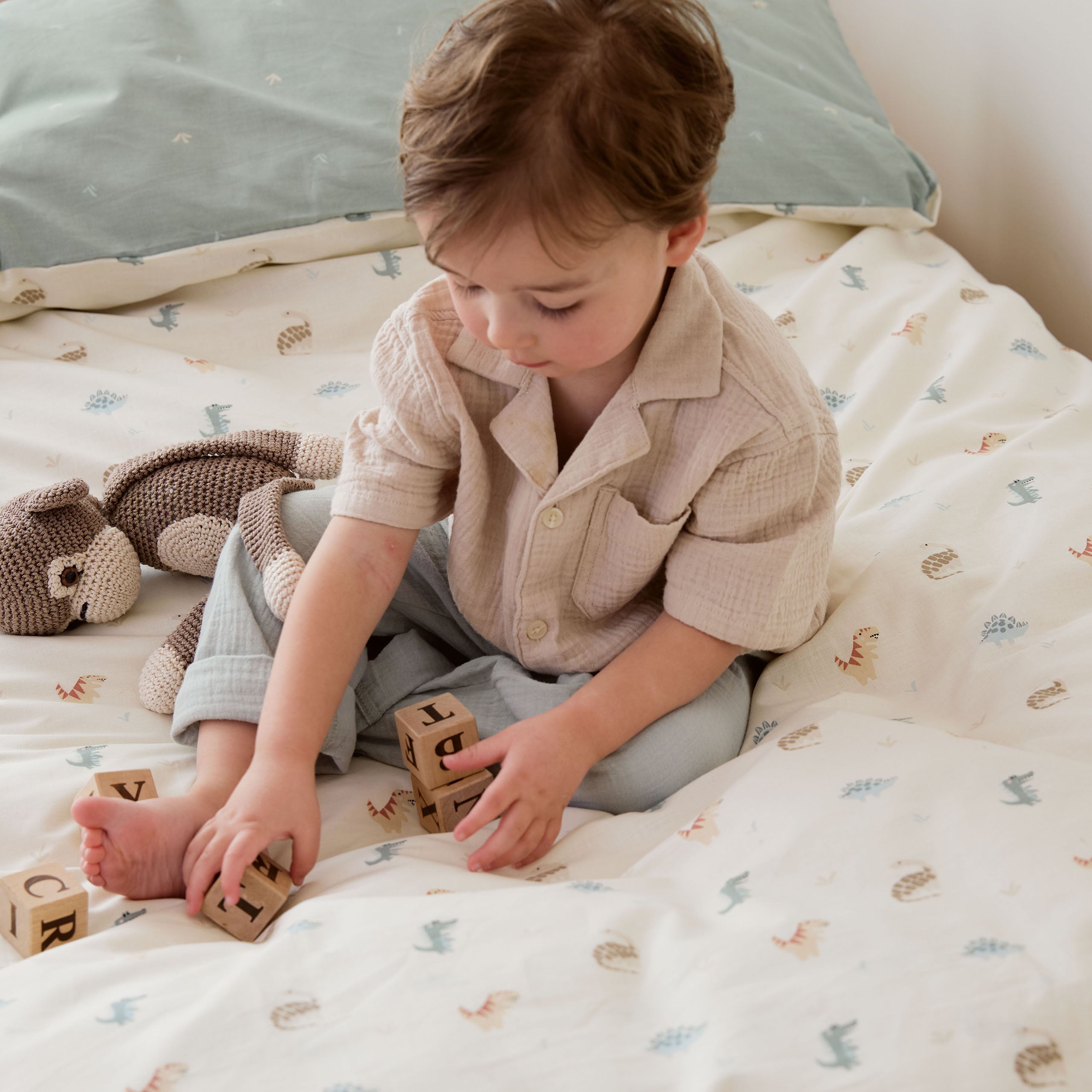 Peuterdekbedovertrek Tiny Saurus Groen