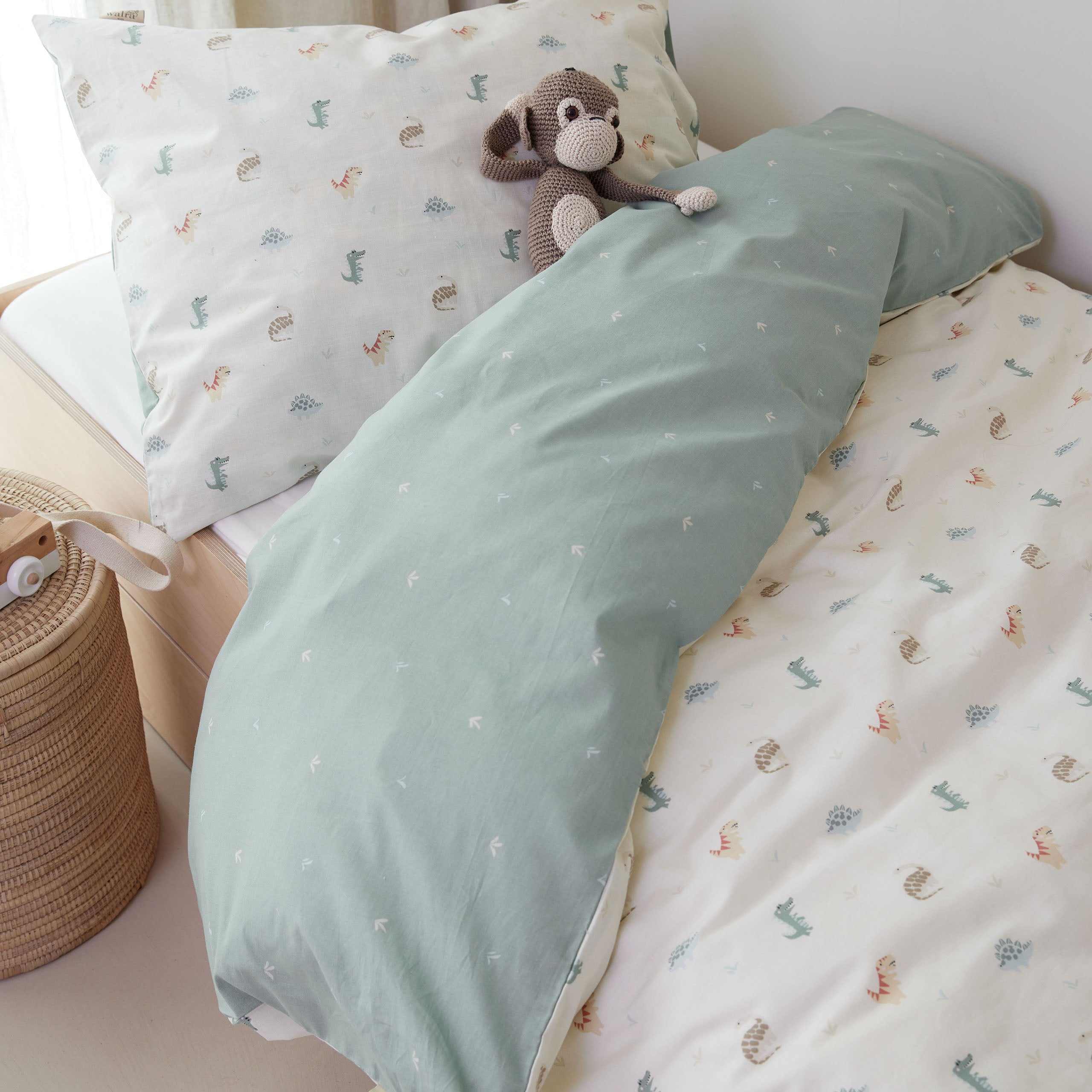 Kinderdekbedovertrek Tiny Saurus Groen