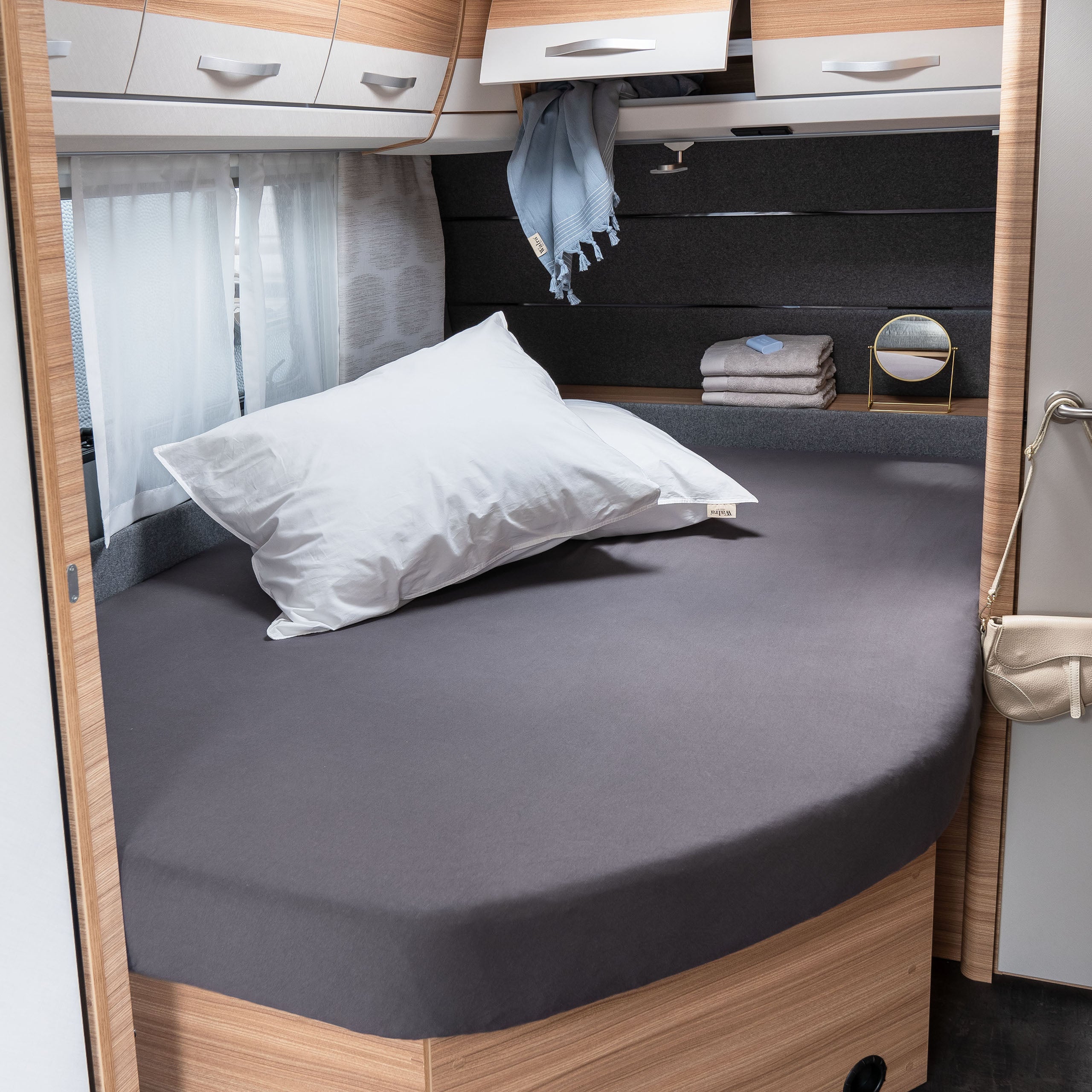 Walra Kampeer Hoeslaken Jersey Stretch Frans bed rechts 130/160x180/210 Antraciet