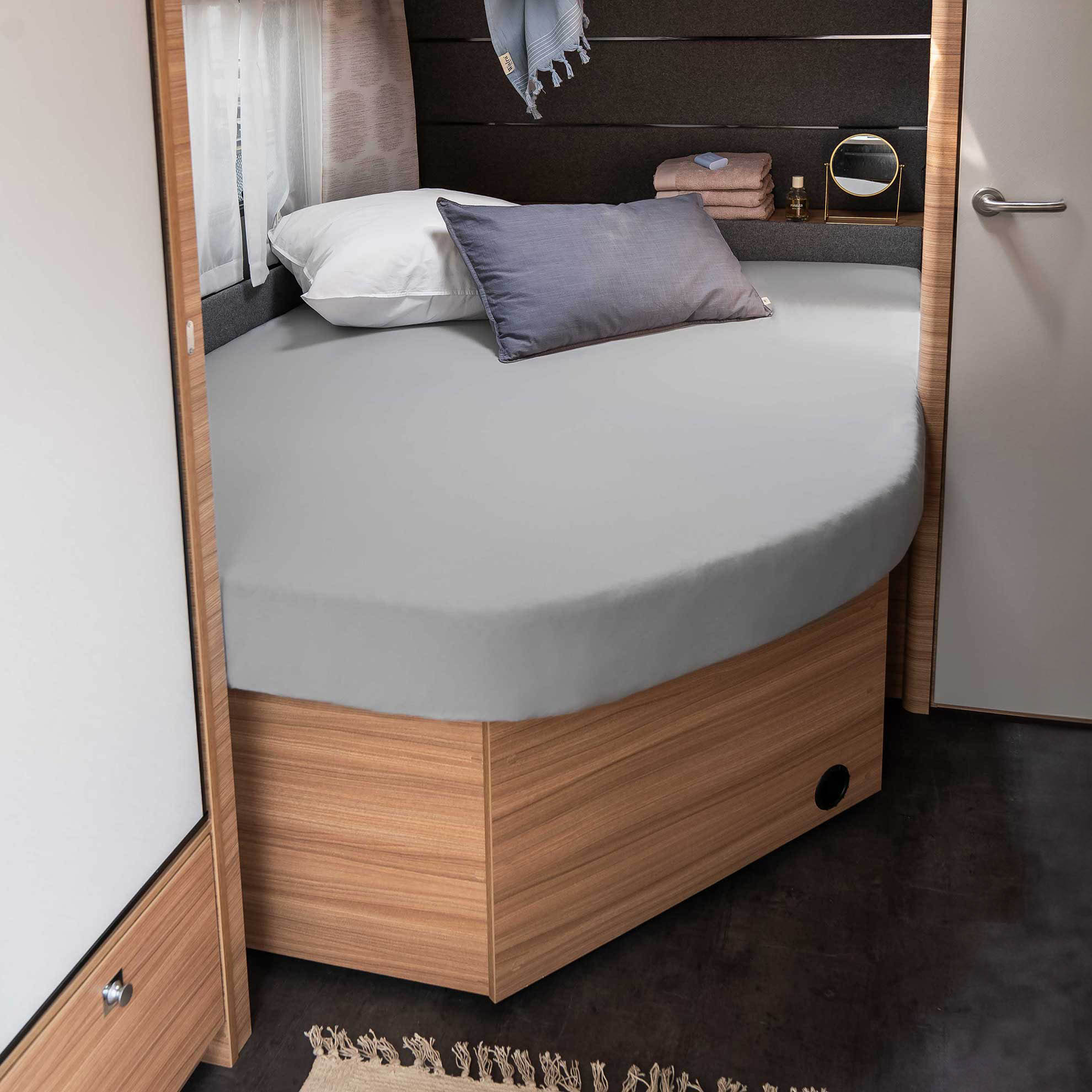 Walra Kampeer Hoeslaken Jersey Stretch Frans bed rechts 130/160x180/210 Grijs