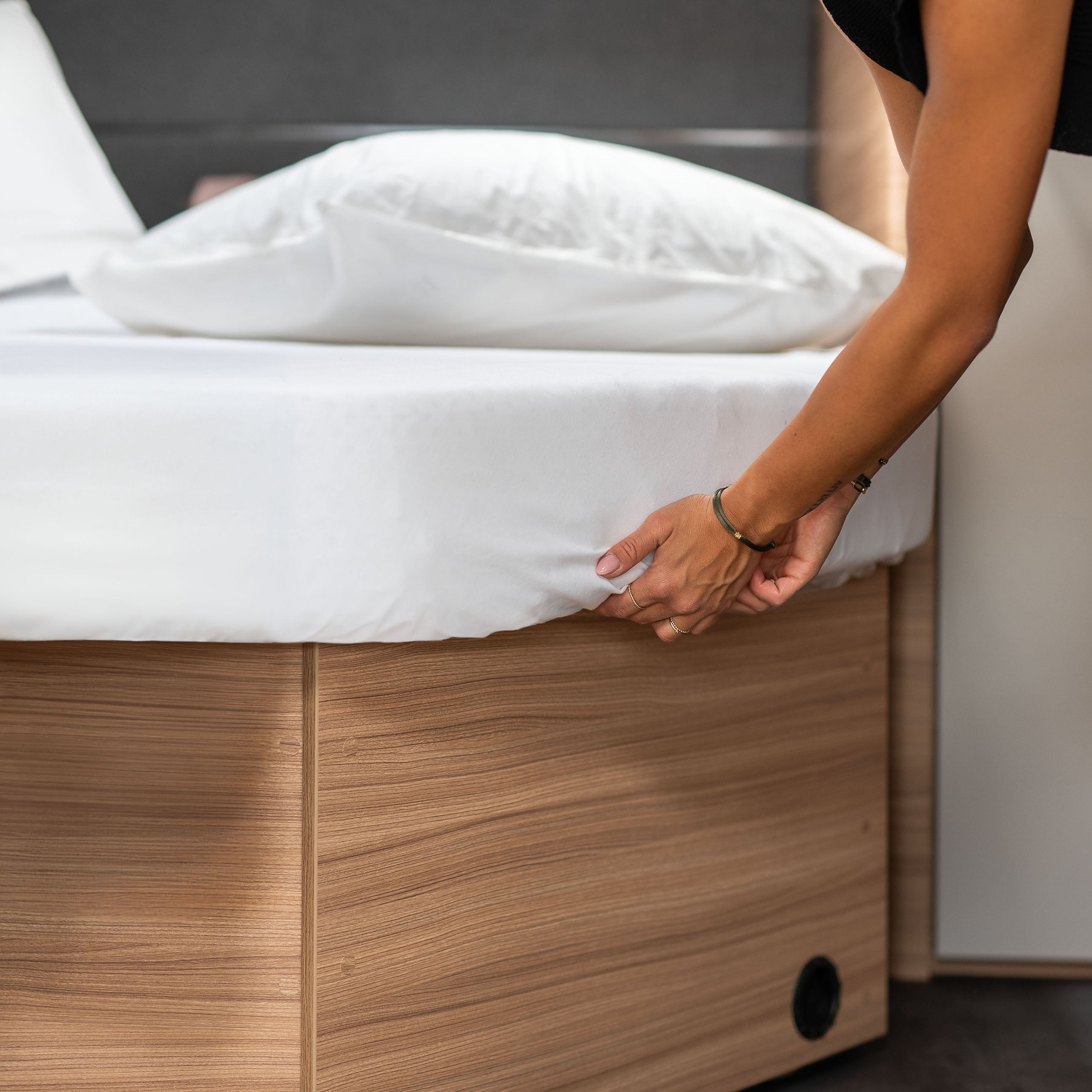 Walra Kampeer Hoeslaken Jersey Stretch Frans bed rechts in wit