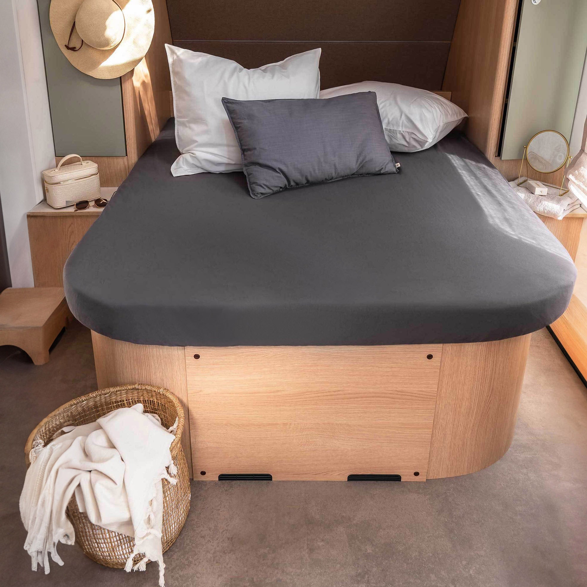 Walra Kampeer Hoeslaken Jersey Stretch Queensbed 130/160x185/210 Antraciet