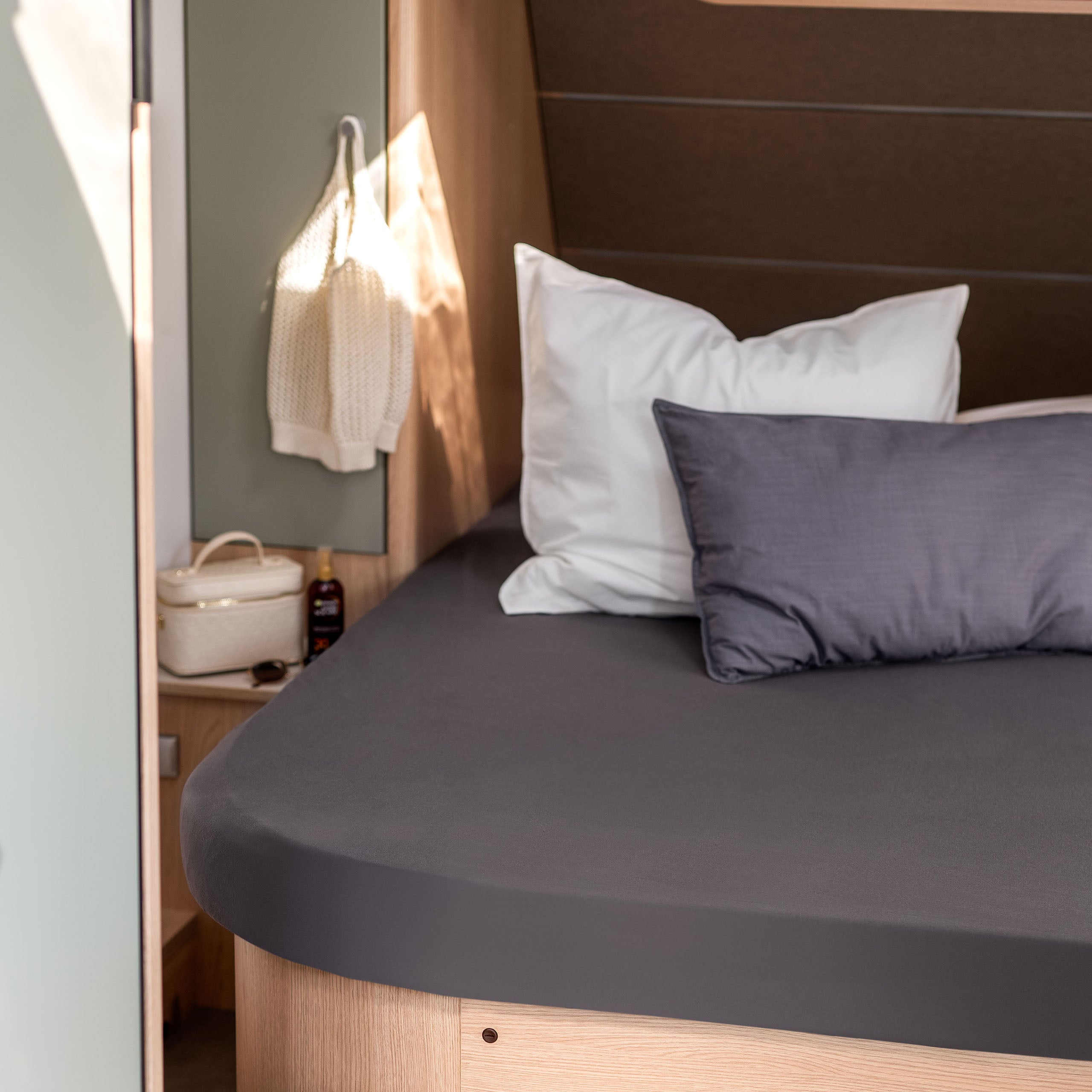 Walra Kampeer Hoeslaken Jersey Stretch Queensbed 130/160x185/210 Antraciet