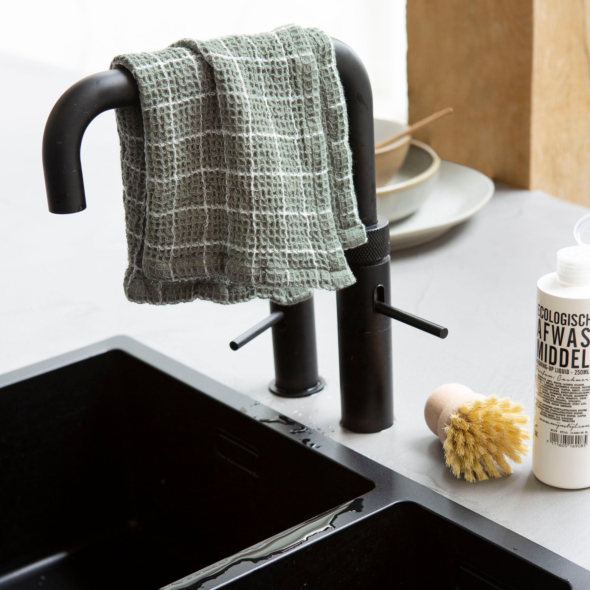 Vaatdoek Dry with Cubes Legergroen 3x 30x30