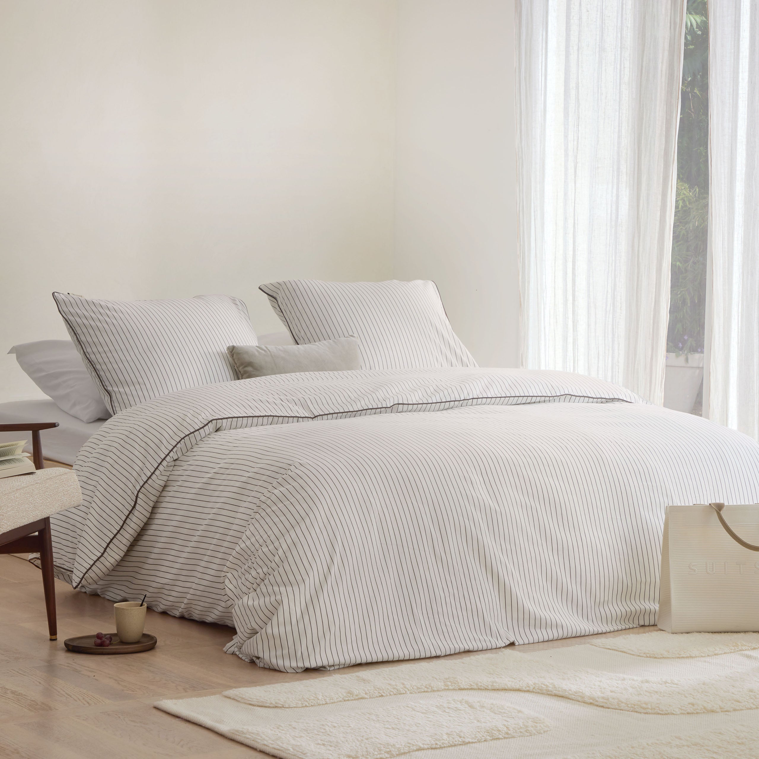 Dekbedovertrek Gentle Stripes Off White / Bruin