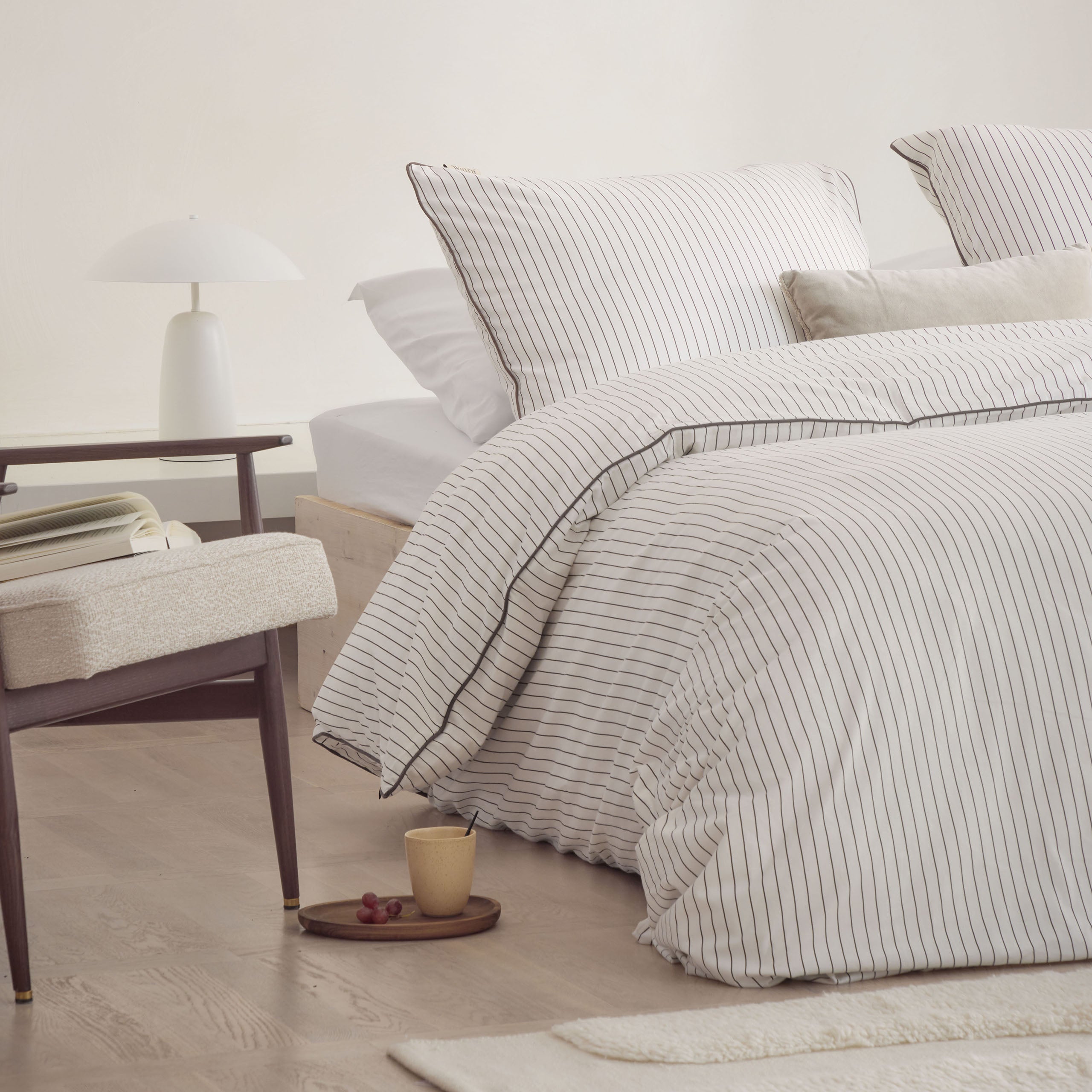 Dekbedovertrek Gentle Stripes Off White / Bruin