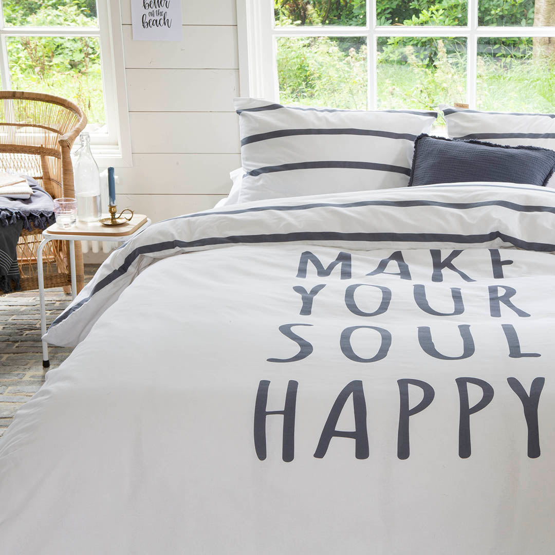 Dekbedovertrek Happy Wake Up Wit / Blauw