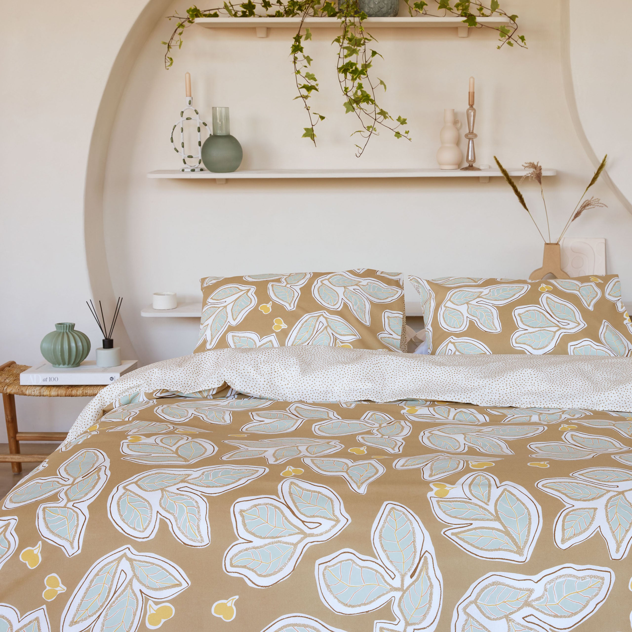 Dekbedovertrek Lovely Leaves Bruin / Beige