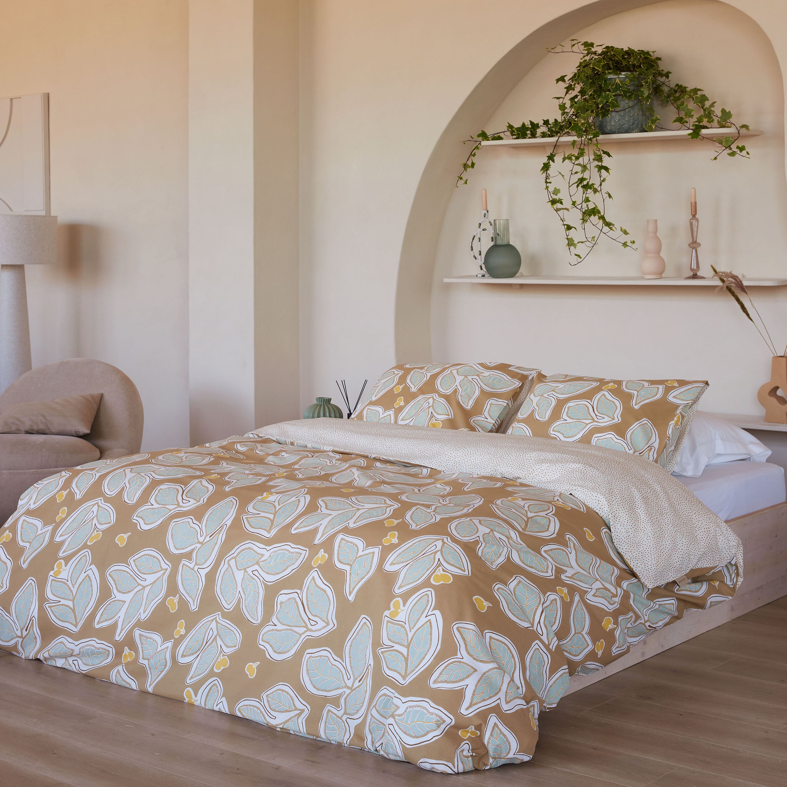 Dekbedovertrek Lovely Leaves Bruin / Beige