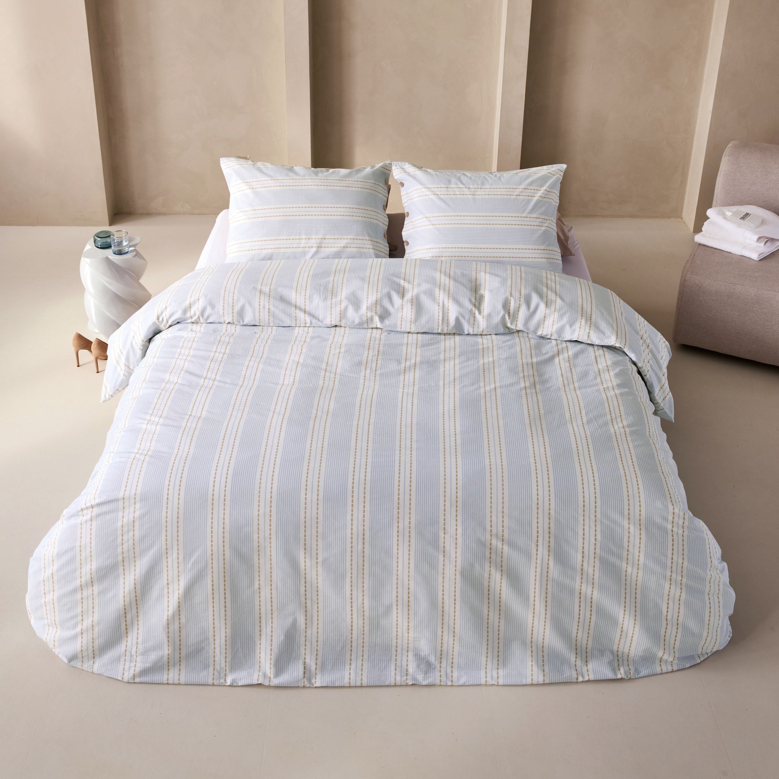 Dekbedovertrek Remade Striped Harmony Off White / Blauw