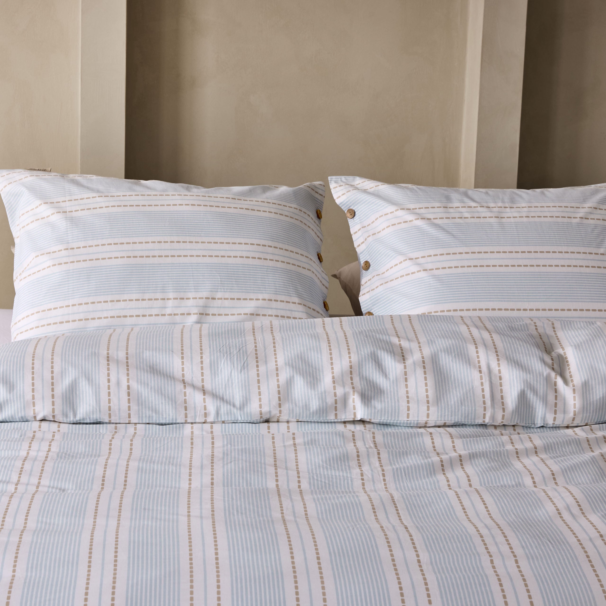 Dekbedovertrek Remade Striped Harmony Off White / Blauw