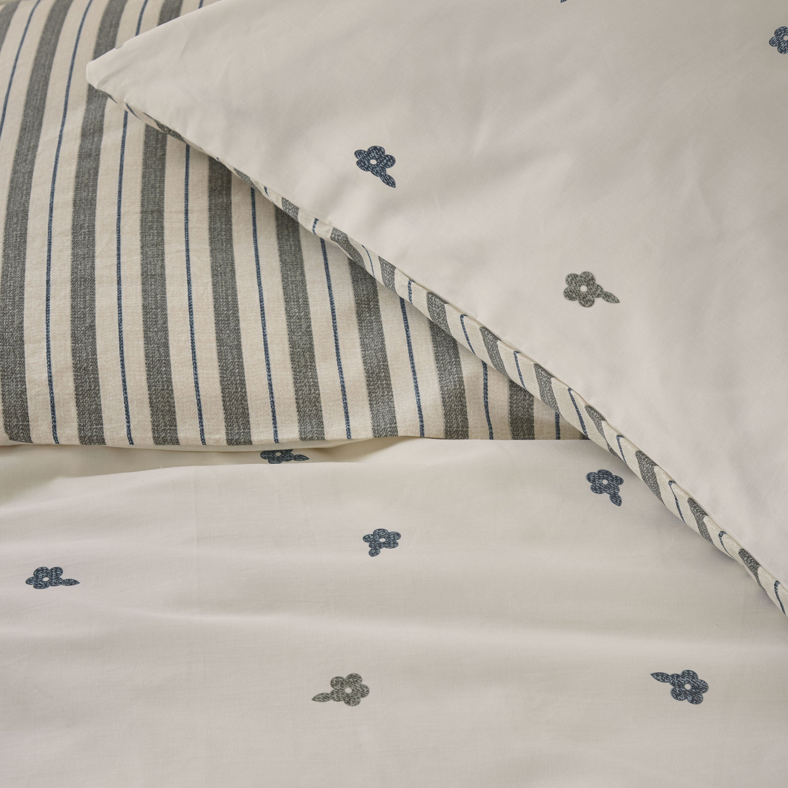 Dekbedovertrek Remade Blossom Lines Off White / Groen