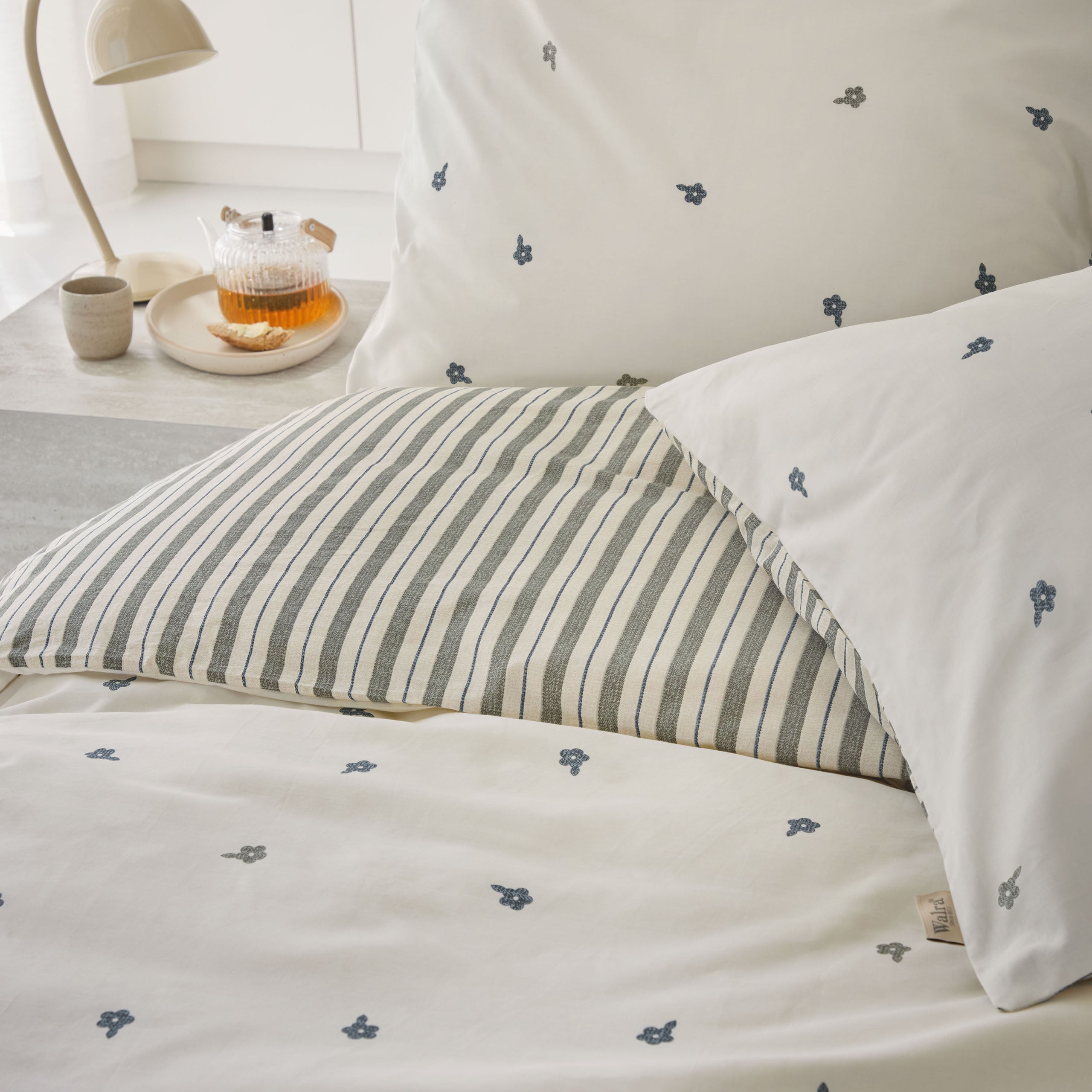 Dekbedovertrek Remade Blossom Lines Off White / Groen