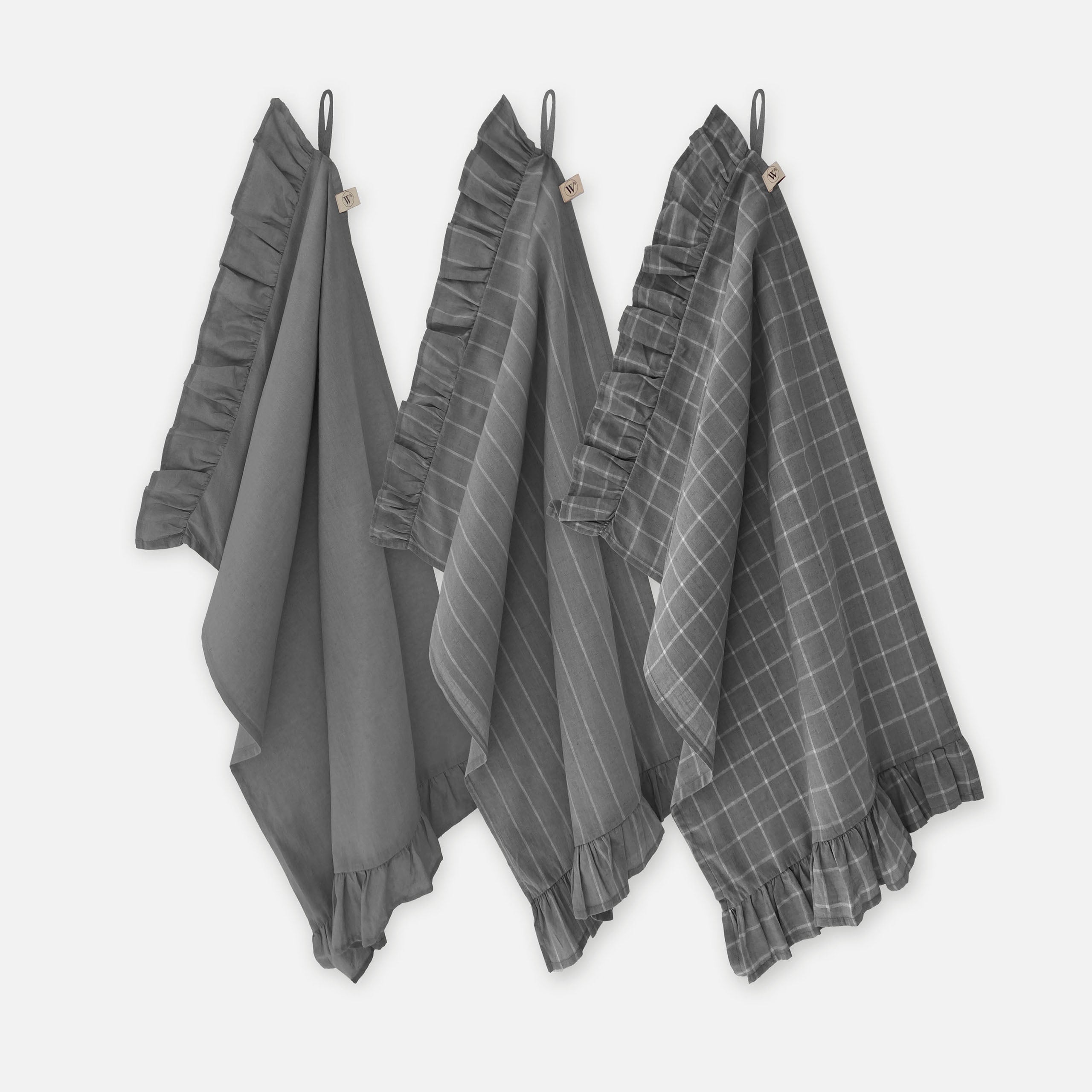 Keukenset Lovely Linen Ruffles Antraciet 3x 50x70