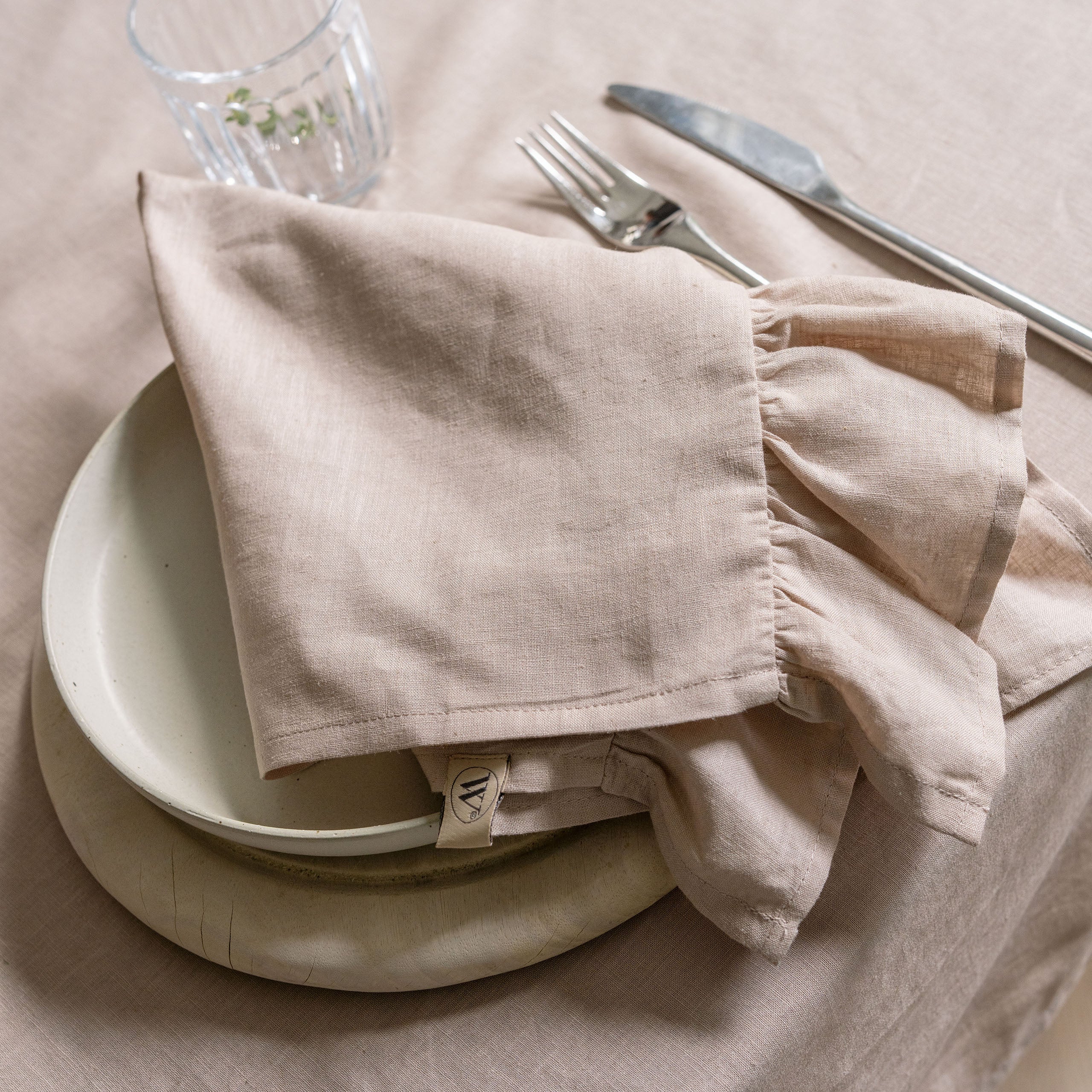 Servet Set Lovely Linen Ruffles Naturel 4x 40x40