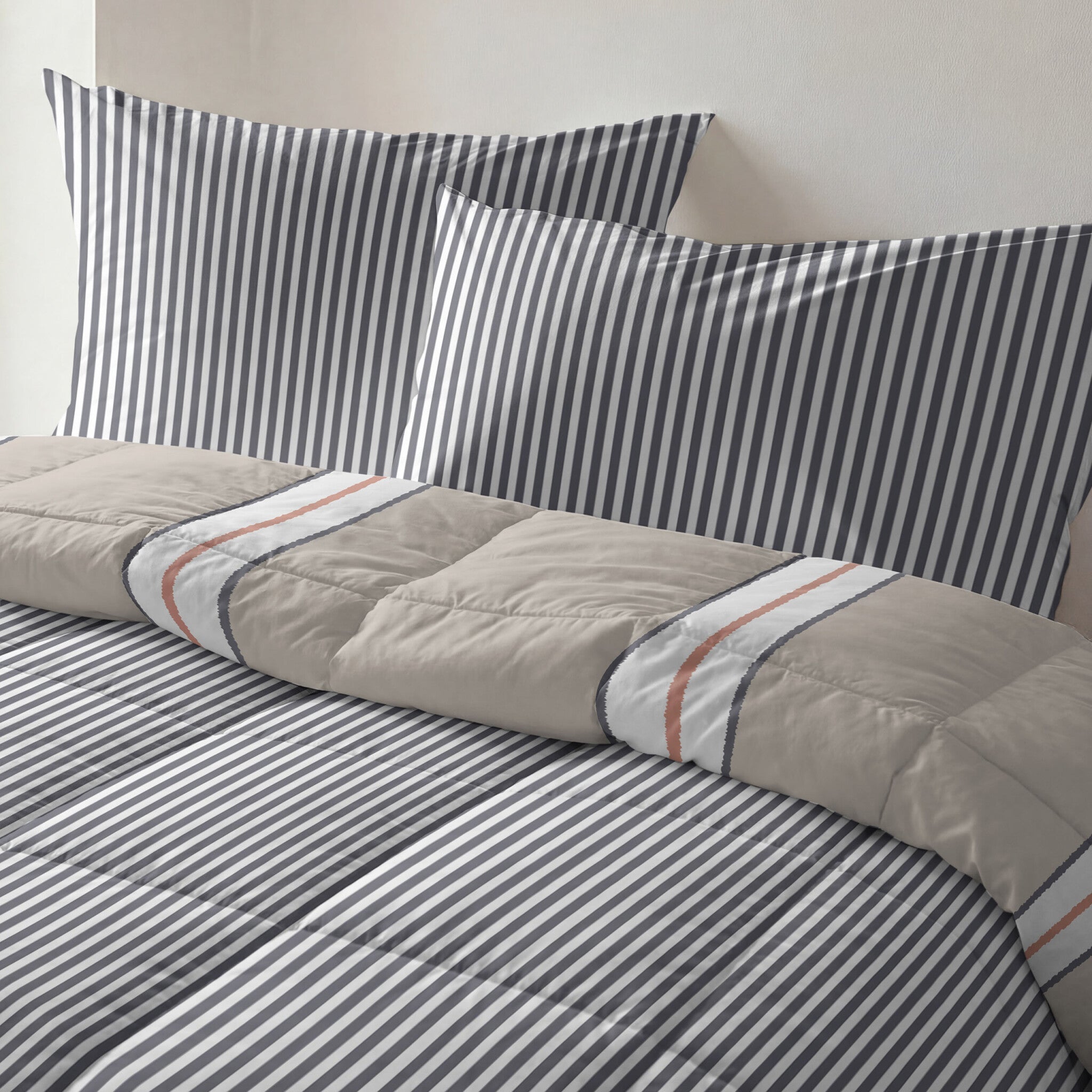 Byrklund - Dekbed zonder overtrek Lined Up - Zand / Antraciet