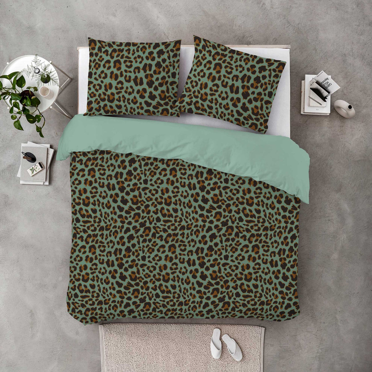 Byrklund - Dekbedovertrek Lazy Leopard - Groen
