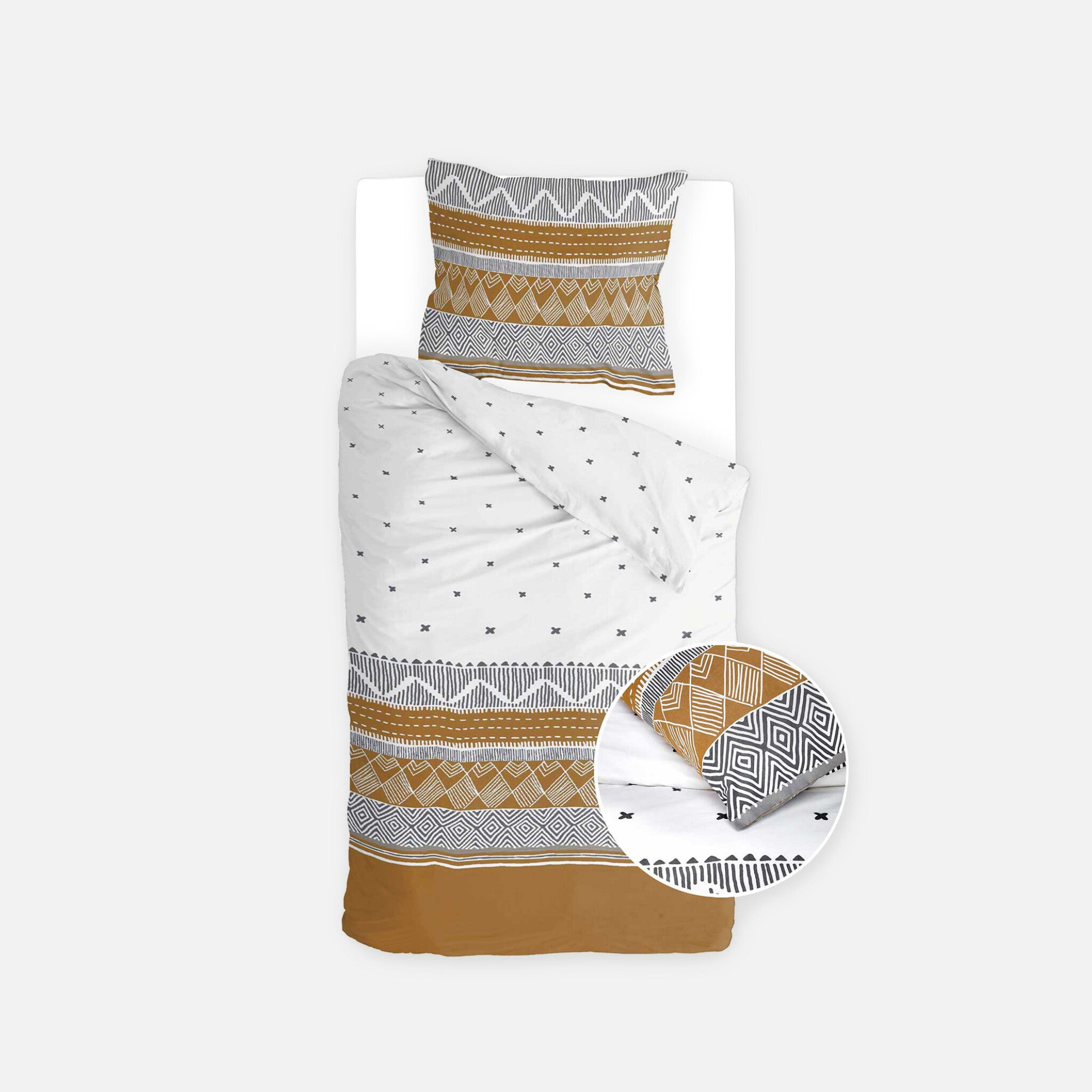 Dekbedovertrek Ikat Dreams Wit / Cognac