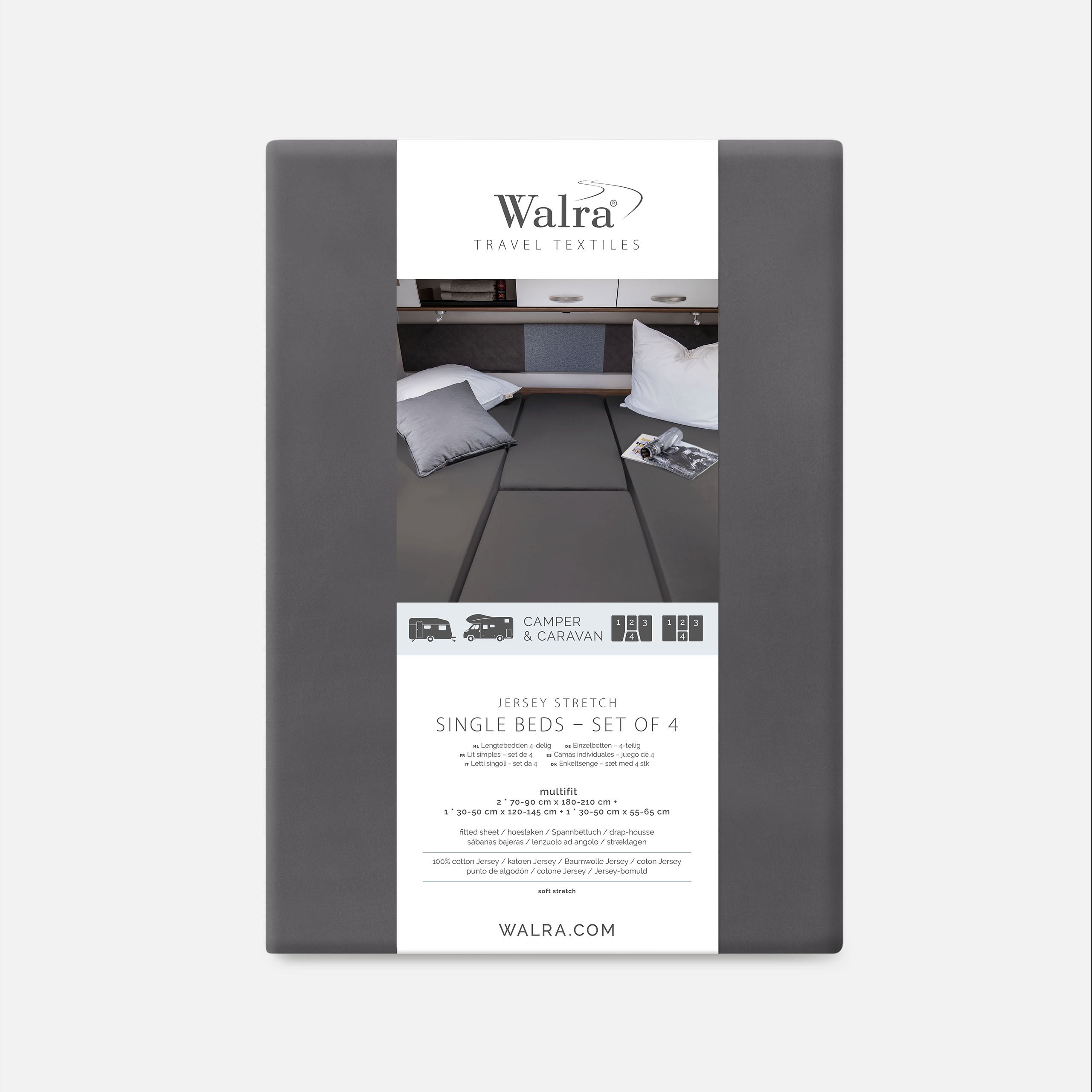 Walra Travel - Hoeslaken Jersey Stretch 4-delige set - Antraciet