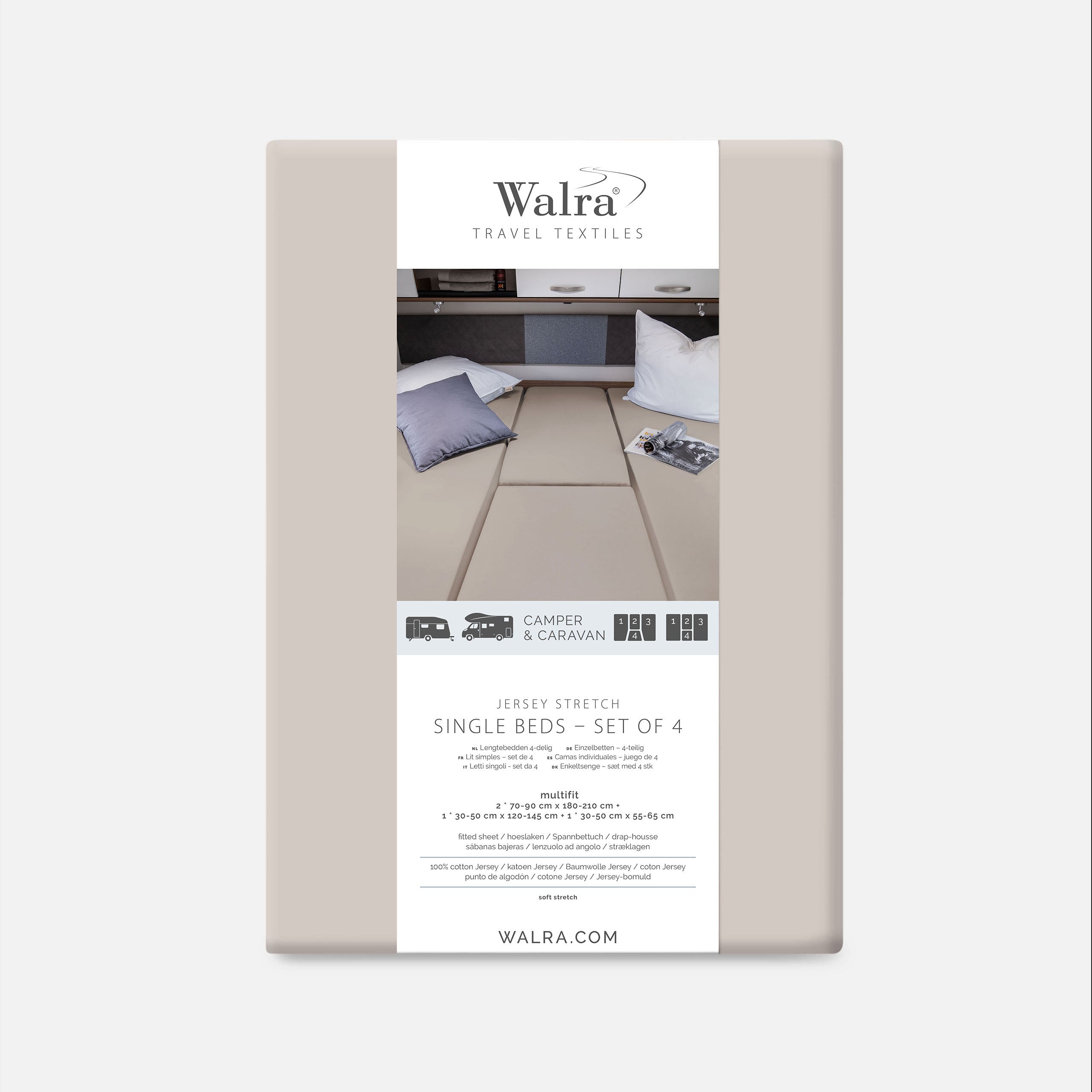 Walra Travel Hoeslaken Jersey Stretch 4-delige set Zand