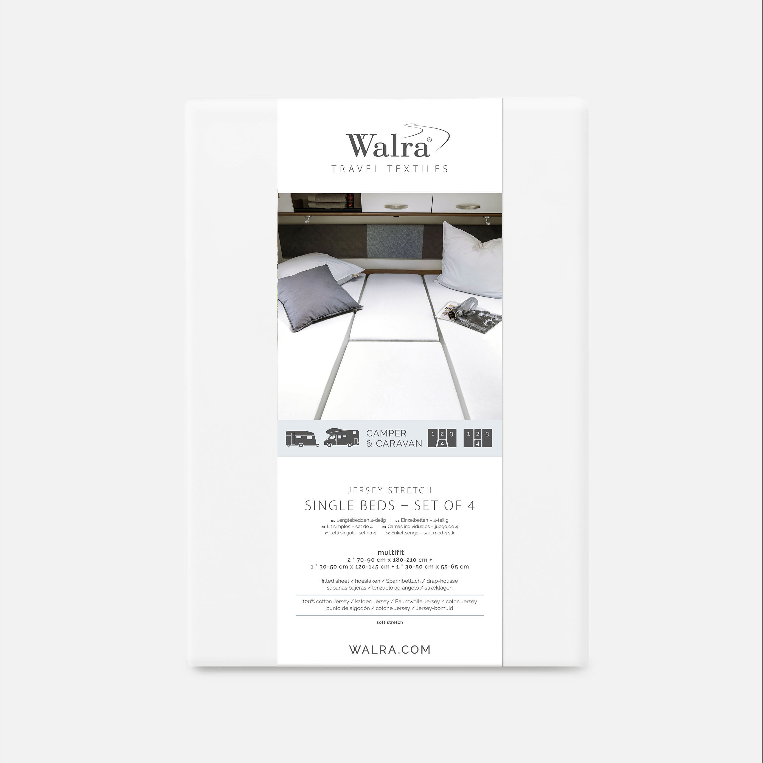 Walra Travel - Hoeslaken Jersey Stretch 4-delige set - Wit