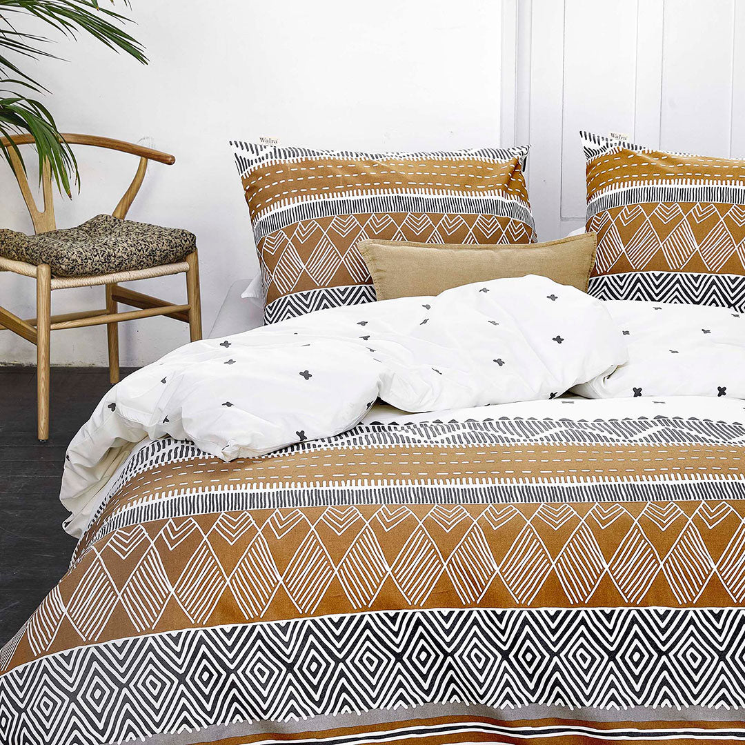 Dekbedovertrek Ikat Dreams Wit / Cognac