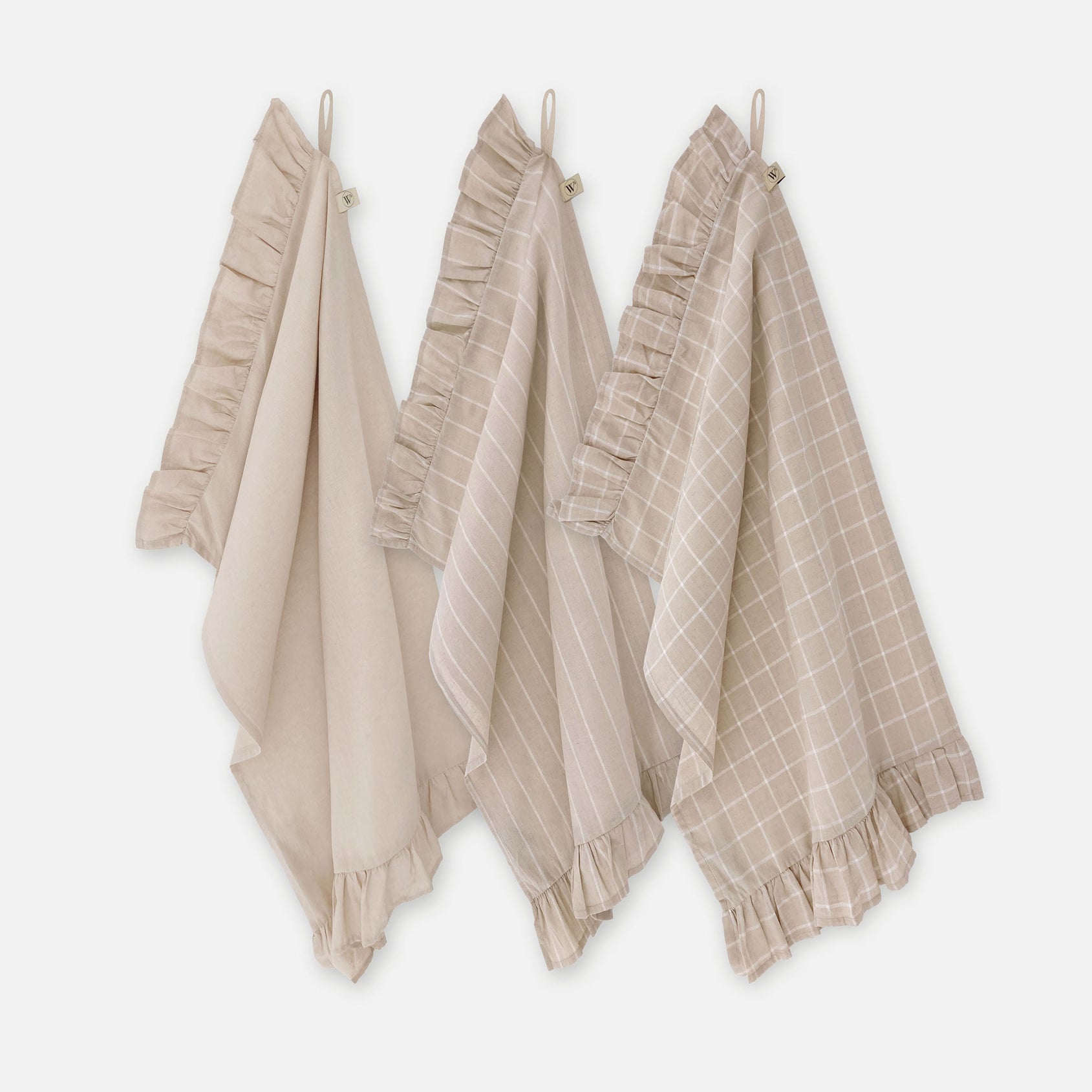 Keukenset Lovely Linen Ruffles Naturel 3x 50x70