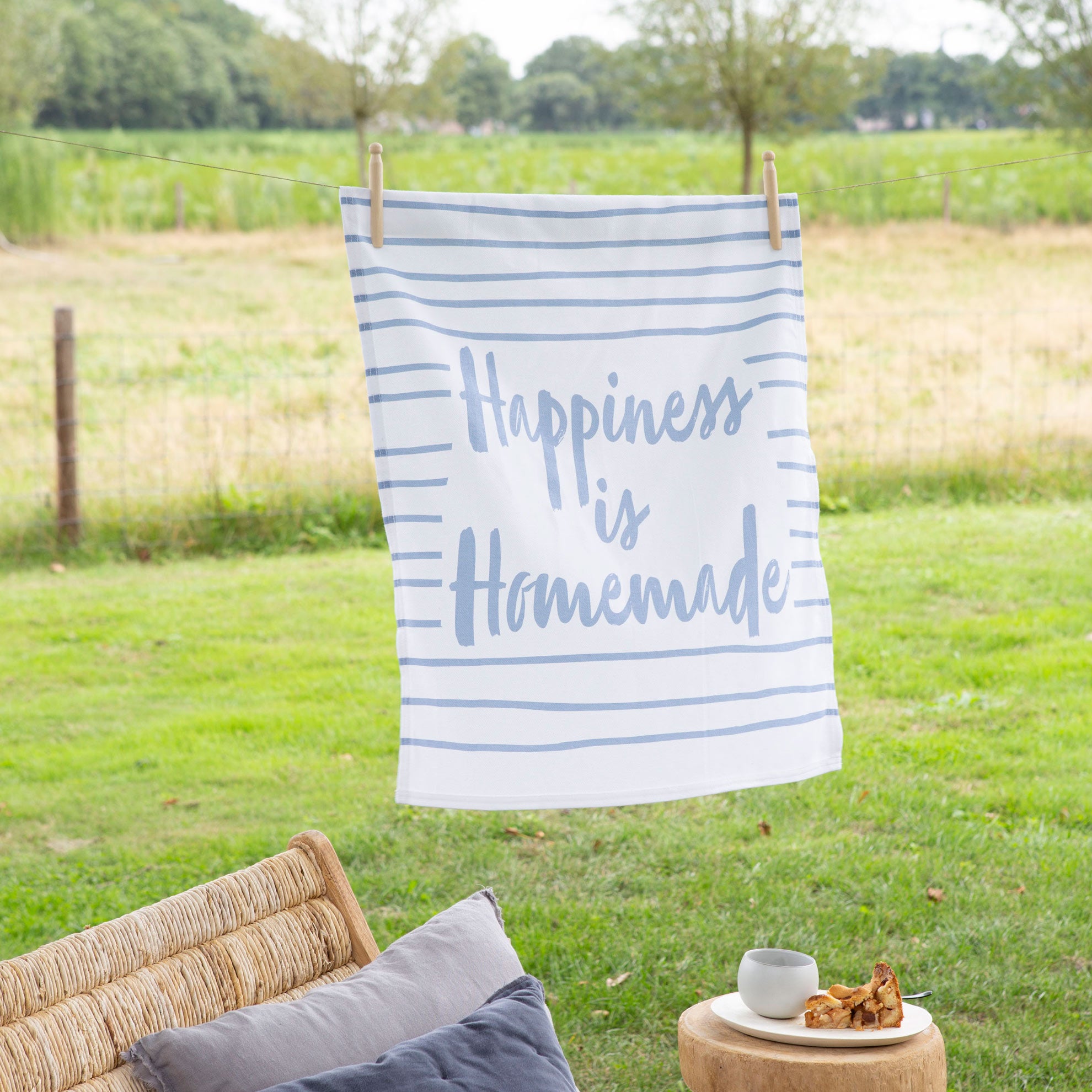 Theedoek Dry with Happiness Jeans Blauw 50x70
