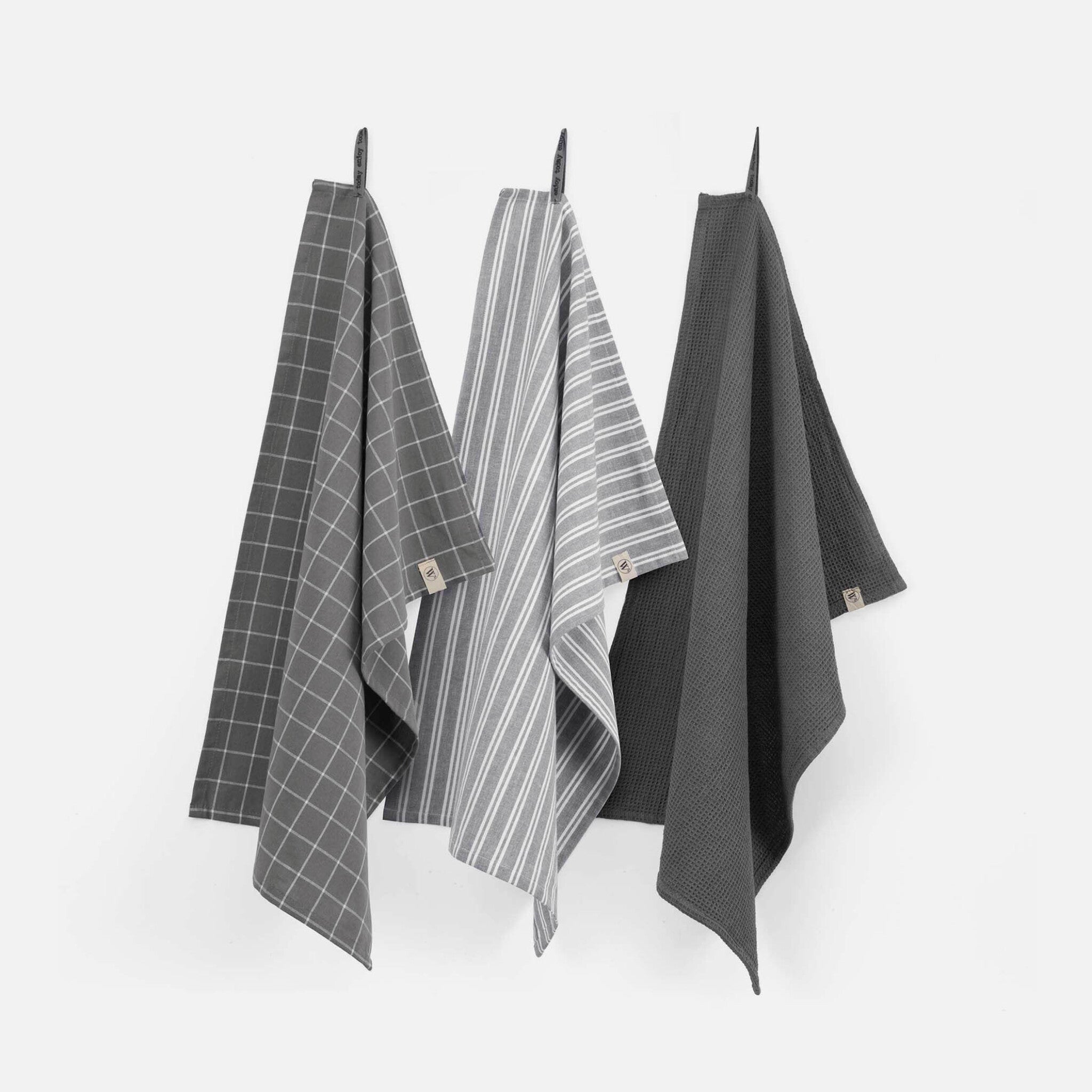 Keukenset Dry w. Cubes Uni, Stripes & Blocks Off Black 3x 50x70