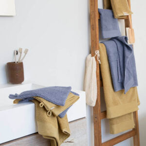Walra, handdoek, badkamer, blauw, okergeel, soft cotton