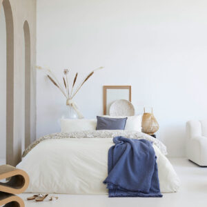 wit, blauw, dekbedovertrek, dekbed, slaapkamer, bed, kussens, deken, inspiratie, decoratie