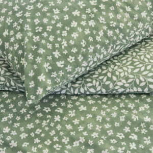 Groen dekbedovertrek met bloemen,100% katoen, van Walra.